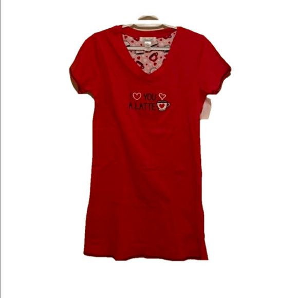 I Love You A Latte Nightshirt NWT Rene Rafe SM 100% Cotton Gown - Picture 3 of 7